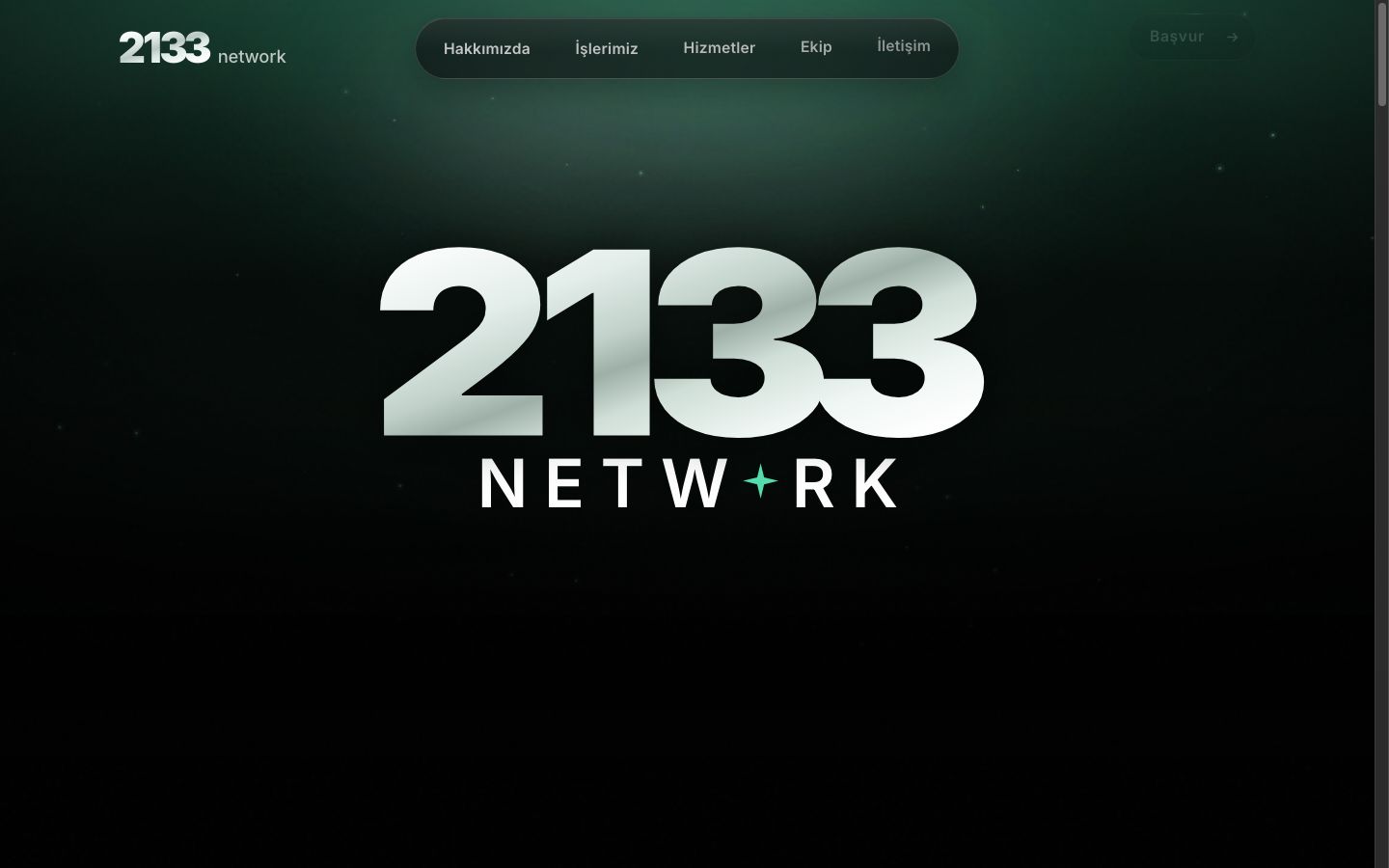2133 Network homepage — oversized 2133 wordmark with NETW✦RK star mark on black